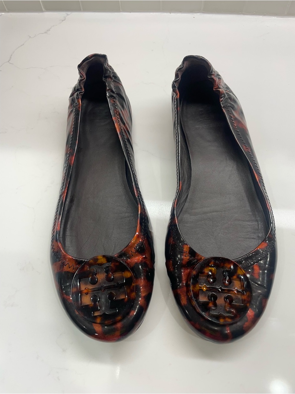 Tory Burch Minnie travel flats tortise shell size 7.5